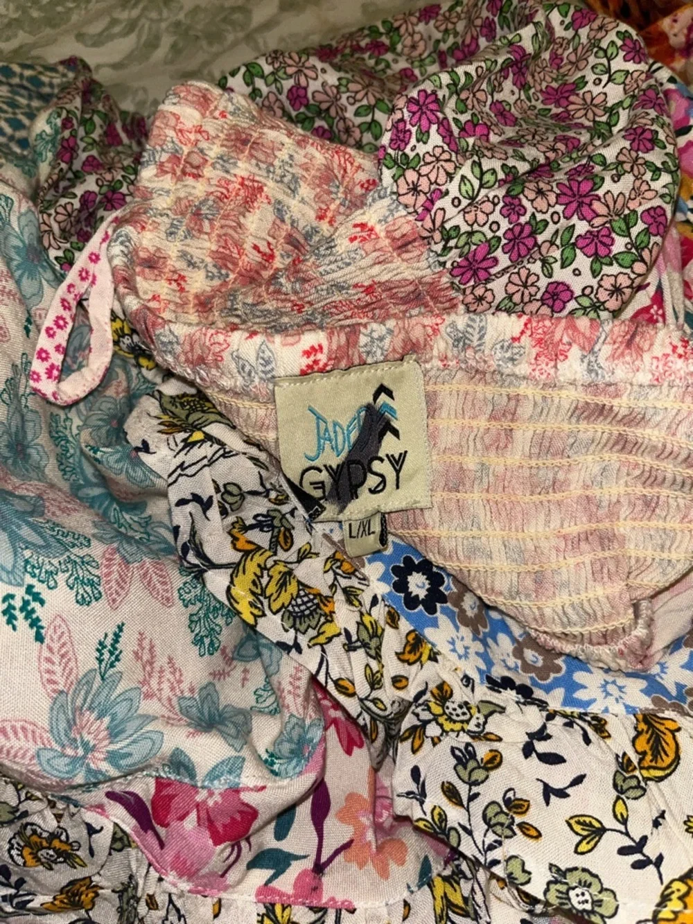 Jaded Gypsy L/XL Front Wrap Hi Low Patchwork Ruffled Floral Maxi Skirt